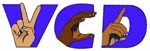 Graphic of three large letters spelling out V-C-D in blue lettering with white background. Super-imposed over the letters are images of hands making the sign for V, C, and D.